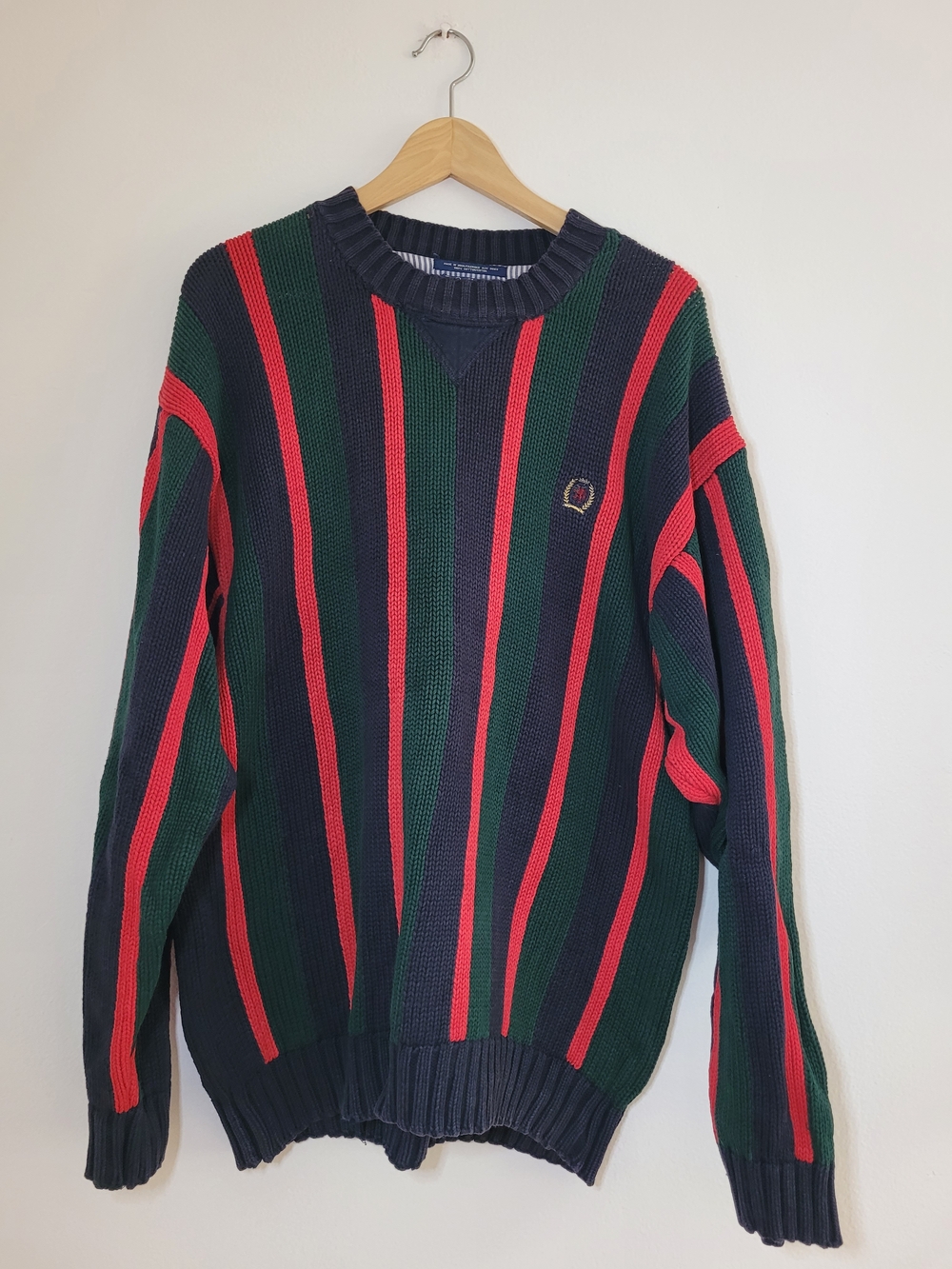 Vintage 90s Tommy Hilfiger Striped Chunky Knit Rugby Sweater Size XL